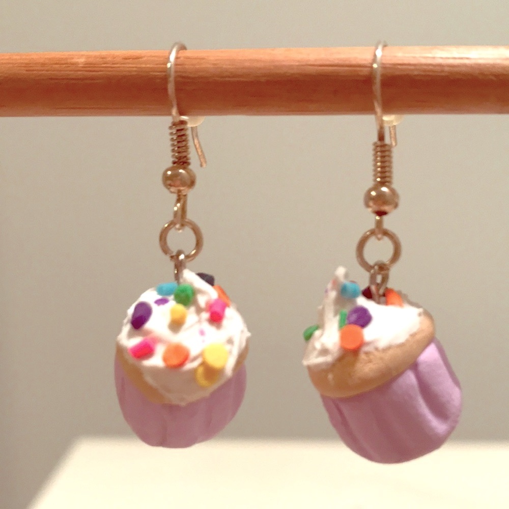 Tiny Cupcake Earrings Frosted w/ Sprinkles Handmade Candycore Sweet & Adorable